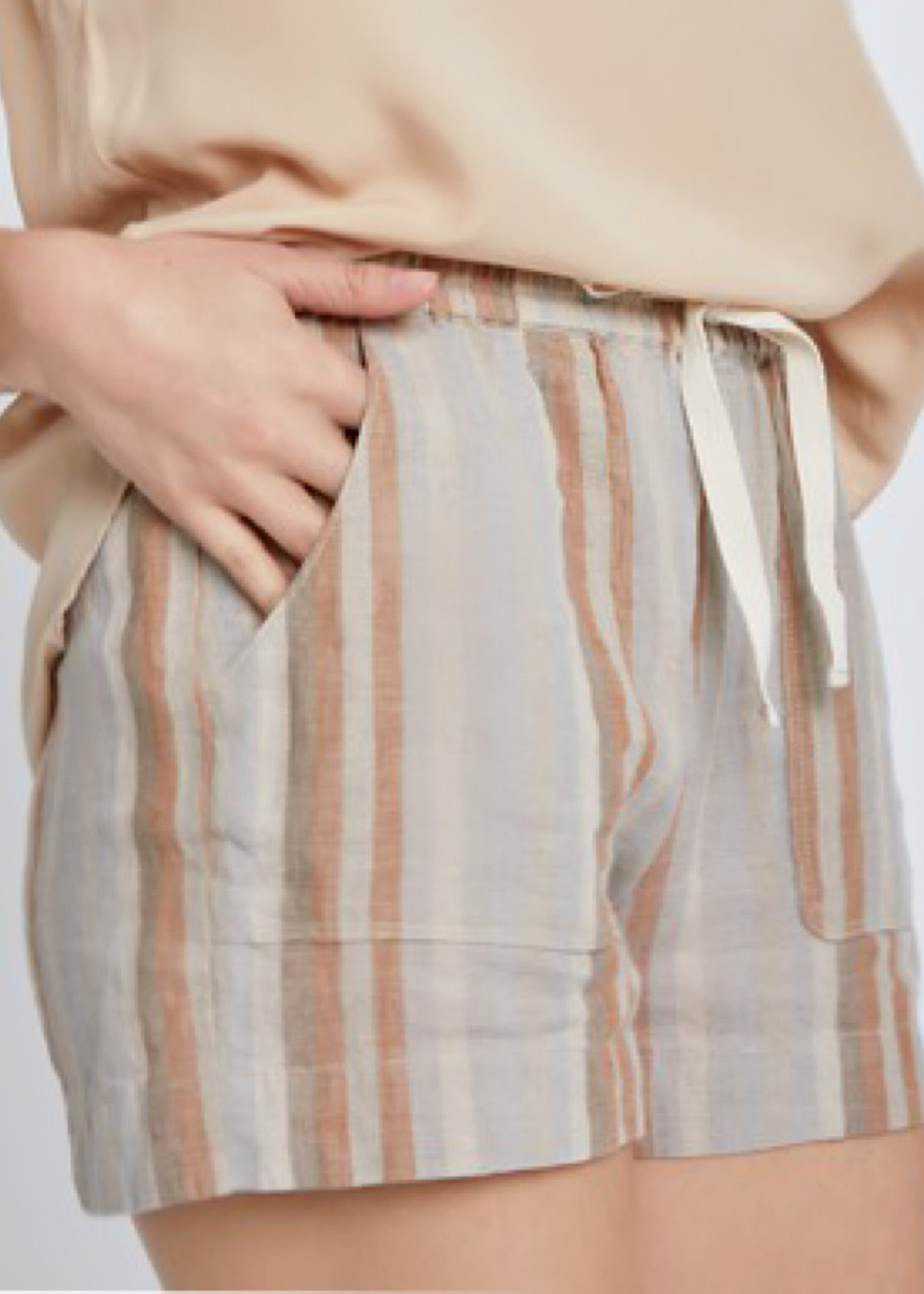 Multi- Striped Drawstring Linen Shorts