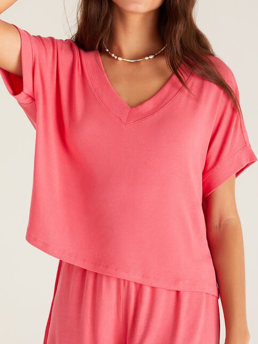 Z Supply Harper Rib V-Neck Top Watermelon