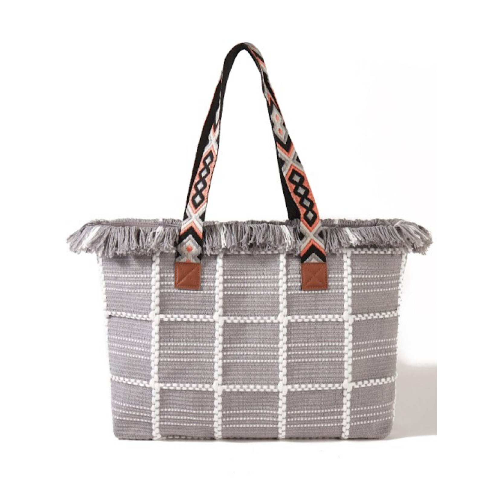 Woven Cotton Checkered Tote Bag