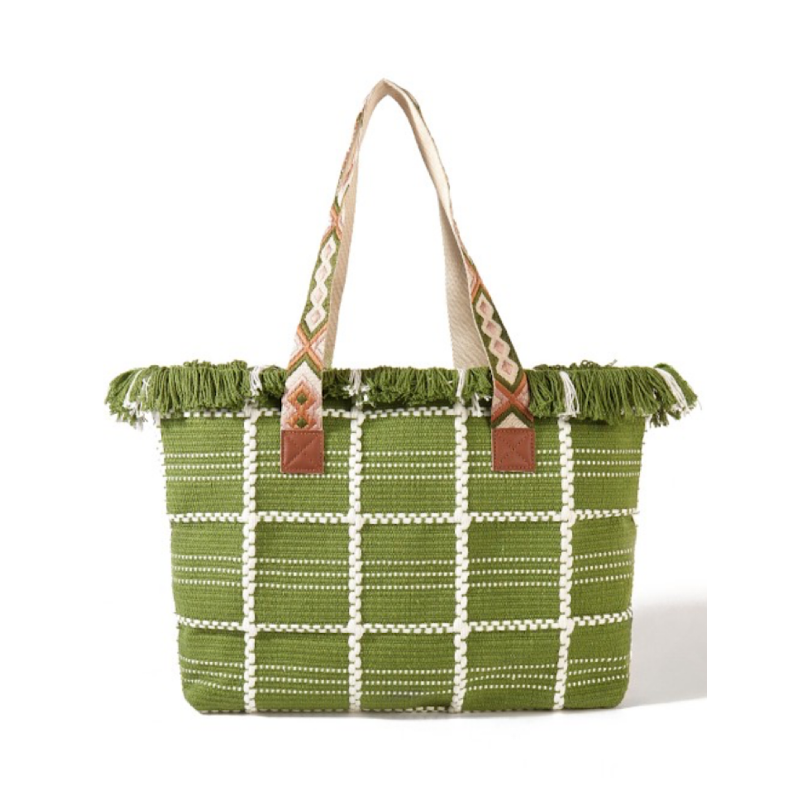 Woven Cotton Checkered Tote Bag