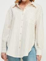Natural Stripe Breezy Linen Shirt with Button Back Detail