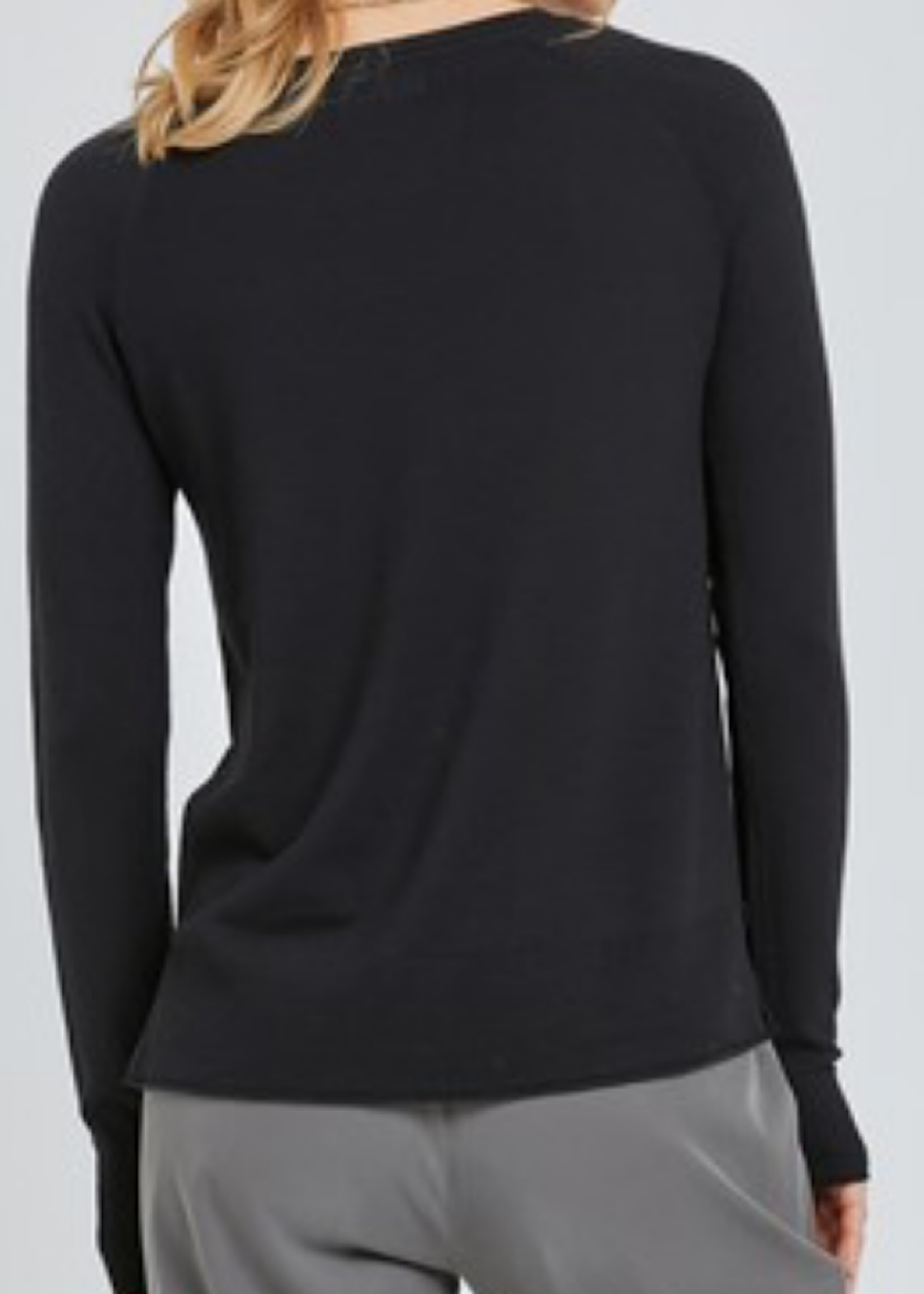 Black Lightweight Round Neck Sweater with Side Slits