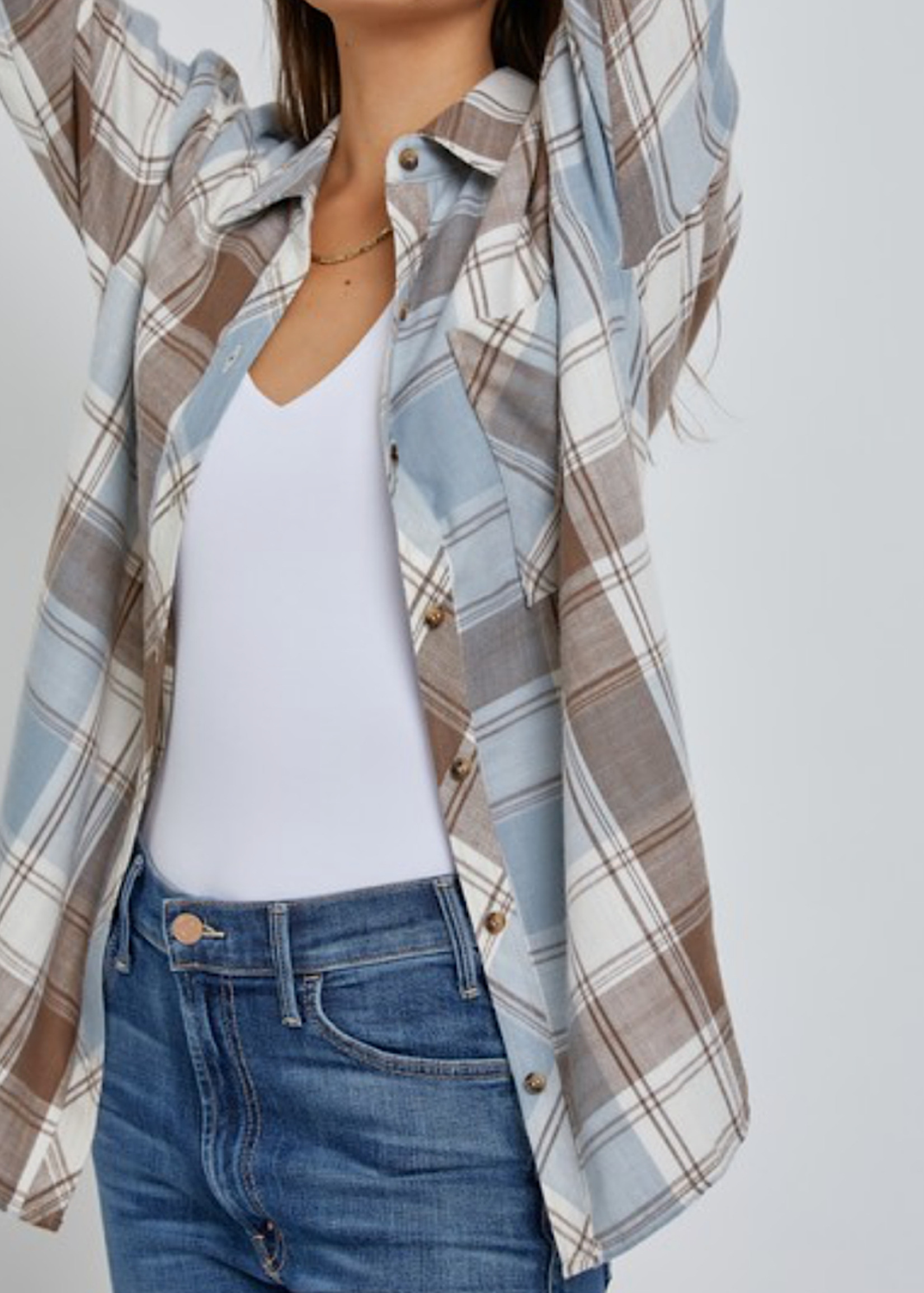 Brown Oversized Flannel Shirt, Tops