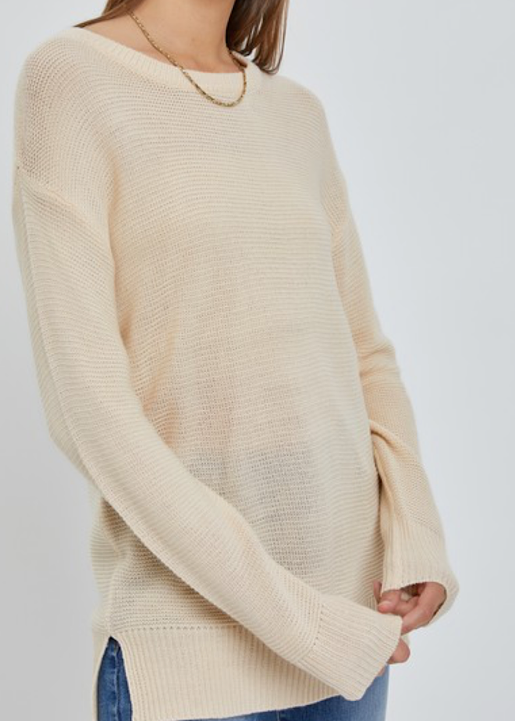 Vanilla Sweater with Drop Shoulder and Ribbed Cuffs