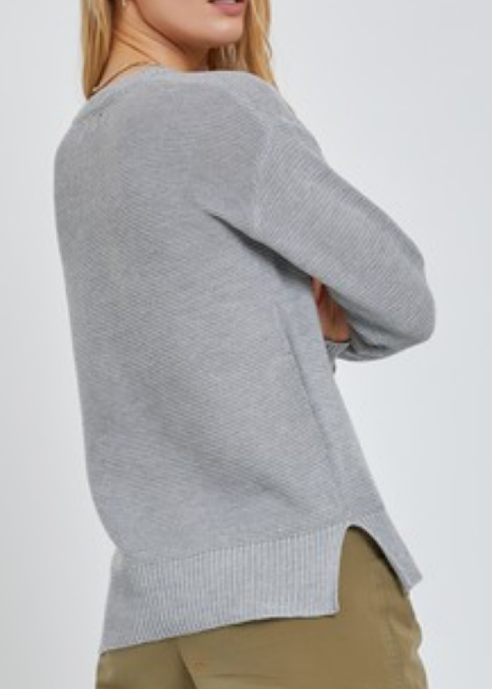 Heather Grey Sweater with Drop Shoulder and Ribbed Cuffs