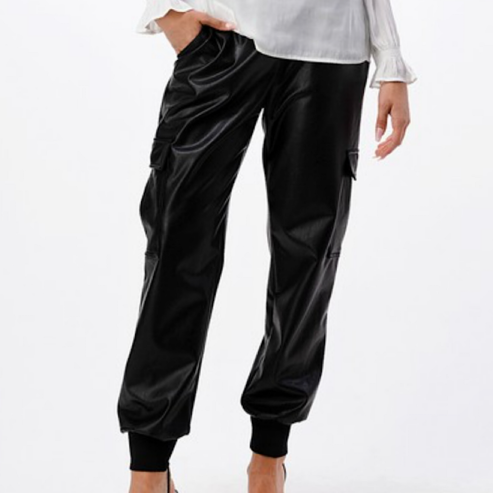Vegan Leather Cargo Jogger Pants