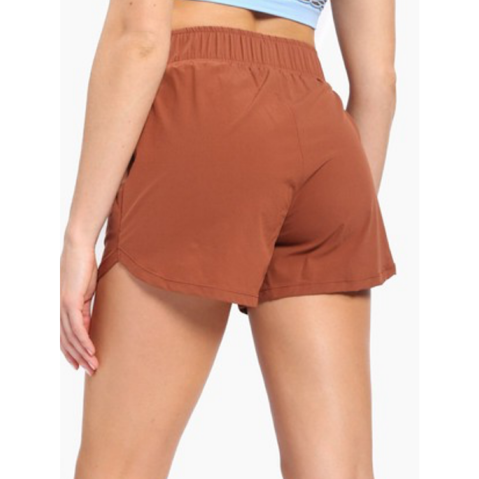 Brown Patina Athleisure Shorts with Curved Hemline