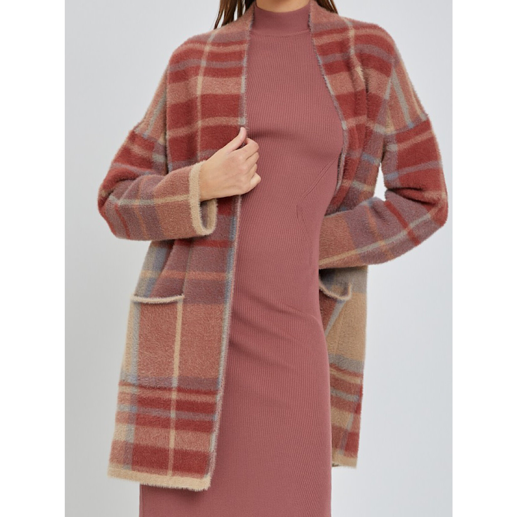 Mauve Plaid Cardigan
