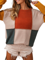 Rust/Olive/Mustard Sweater Knit Color Block Top