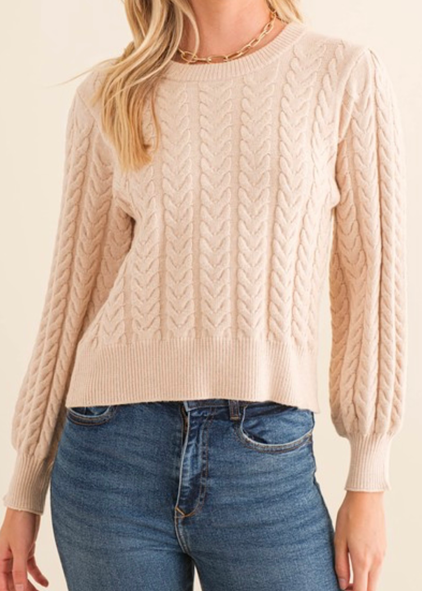 Oatmeal Soft Cable Knit Sweater
