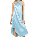 Dolphin Blue Halter Neck Asymmetrical Maxi Dress