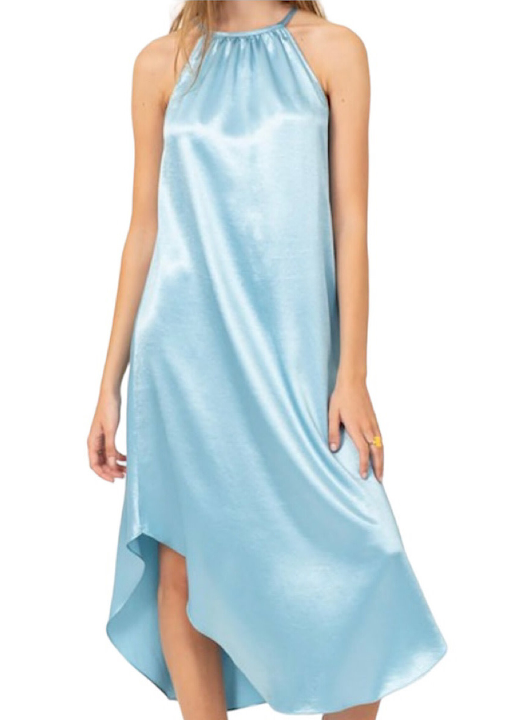 Dolphin Blue Halter Neck Asymmetrical Maxi Dress