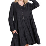 Plus Black 2 Tone Knit Tiered Dress