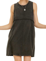 Black Washed Tank Dress with Stitching