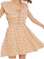 Biscuit Elegant Floral Off Shoulder Mini Dress with Smocked Waist