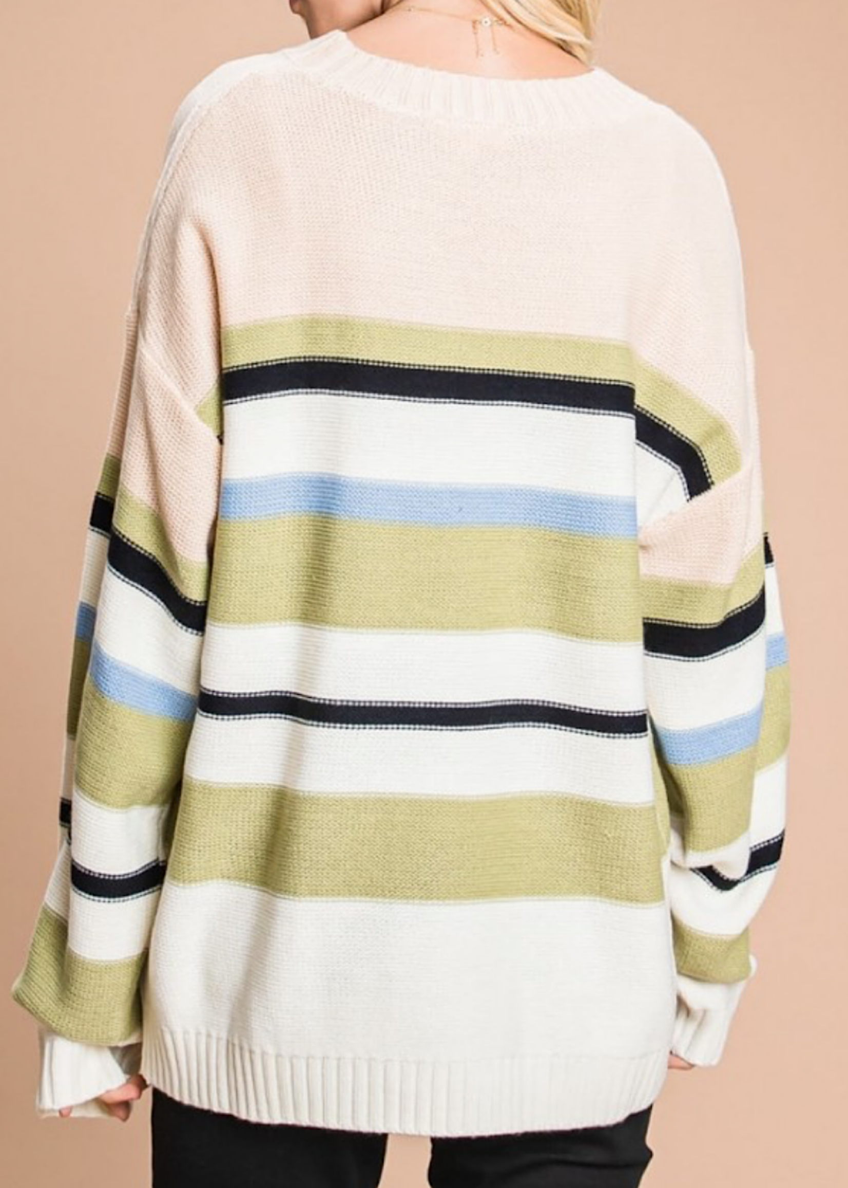 Mauve Combo Casual Color Block Striped Sweater