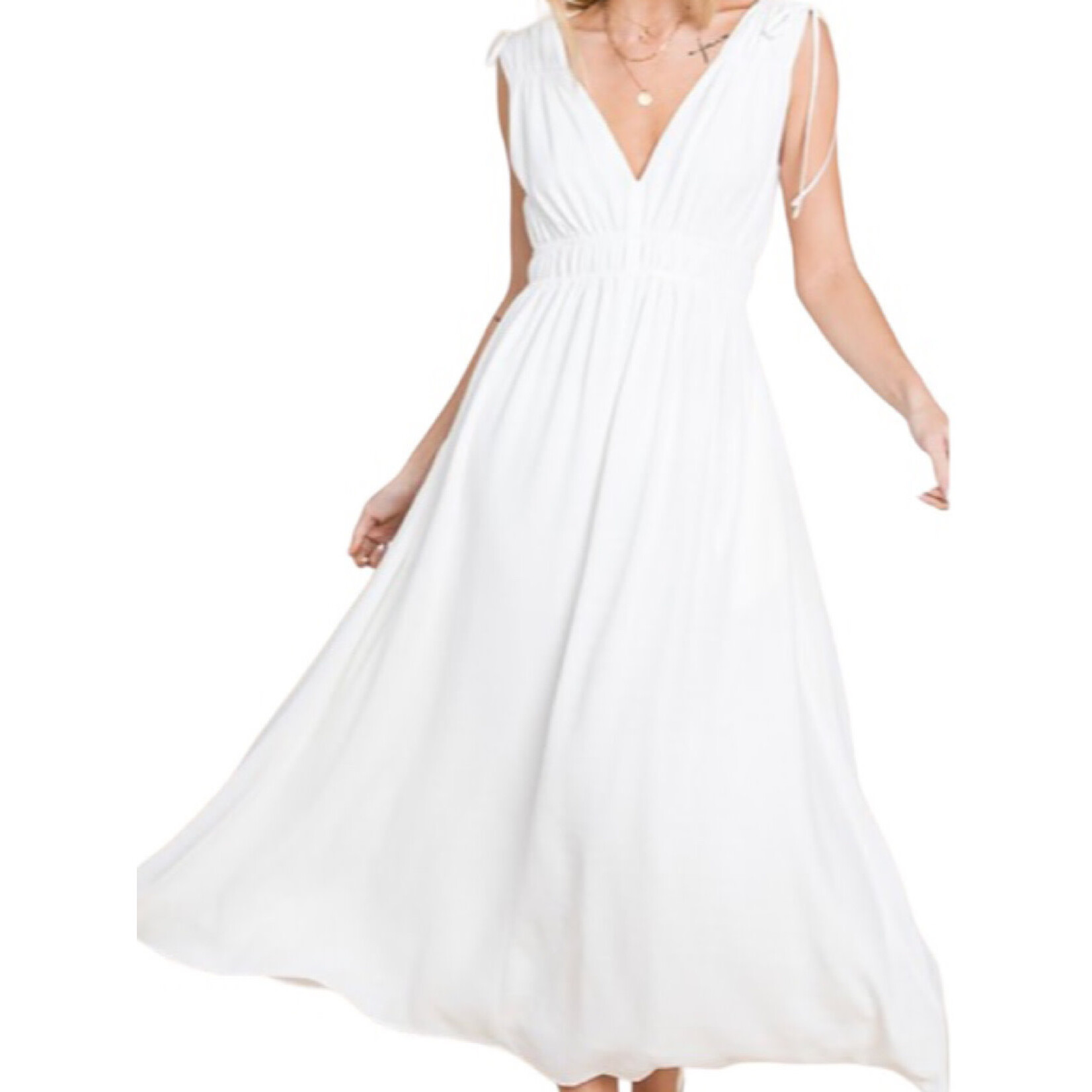 Snow White Texture Woven Midi Flare Dress with Pockets