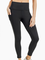 Black Laser Cut and Bonded Fold Over High Waist Leggings