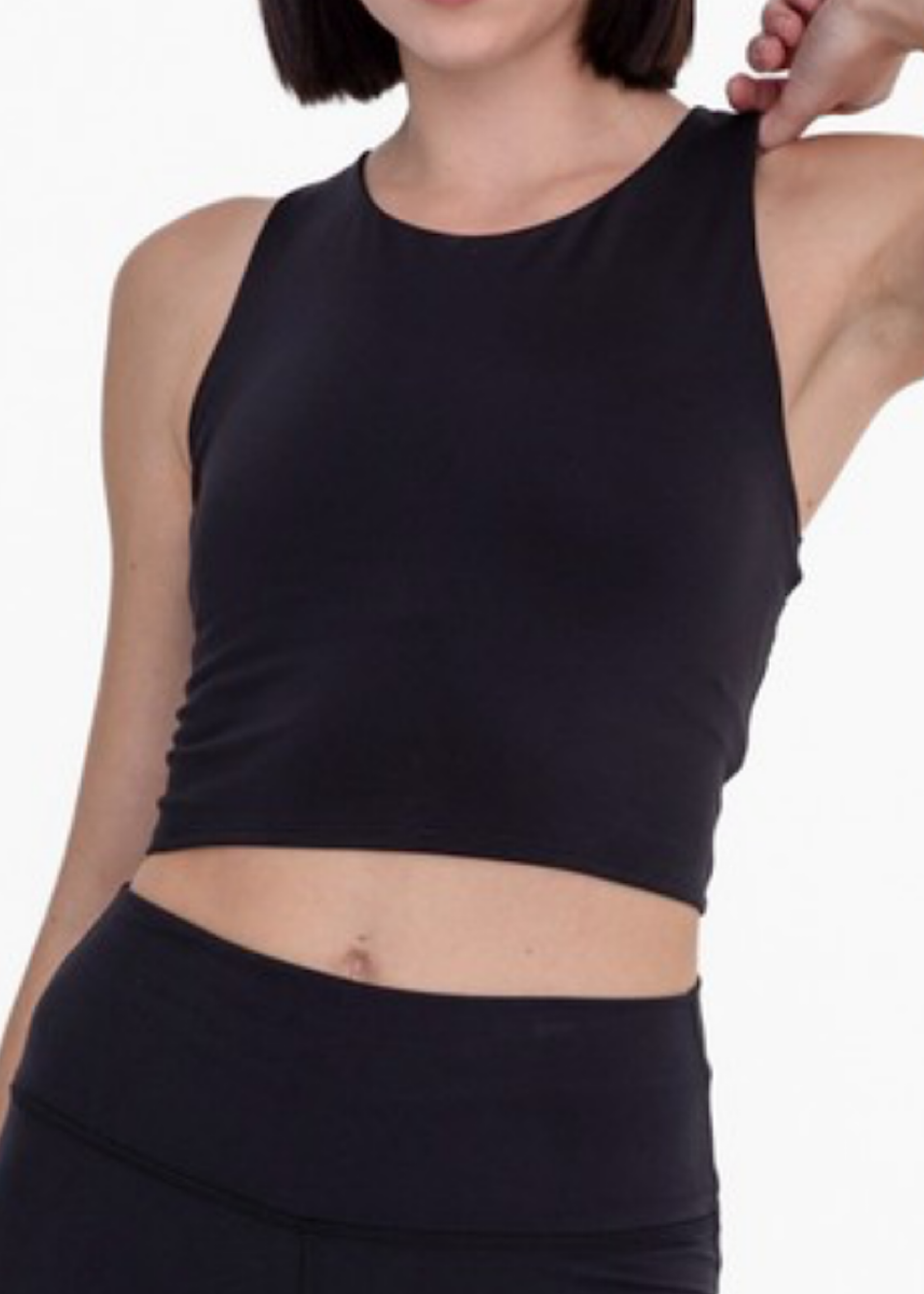 Black Strap Back Cropped Top with Built In Sports Bra
