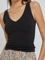 Black Knit Double Lined V Neck Basic Tank