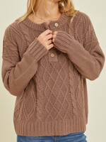 Mocha Button Cable Knit Sweater