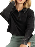 Black Long Sleeve Collared Button Front Top