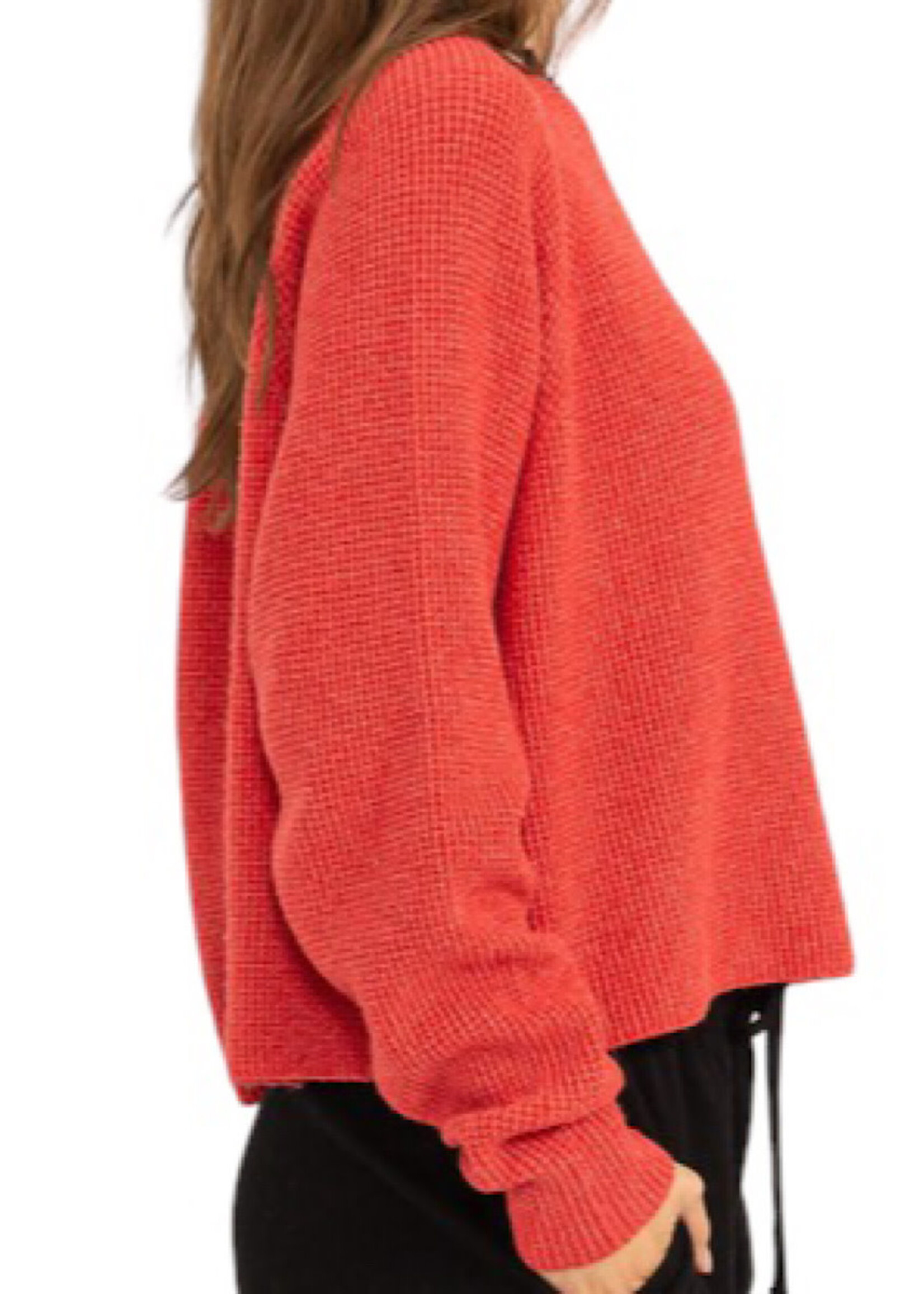 Red Oversized Raglan Sleeve Sweater