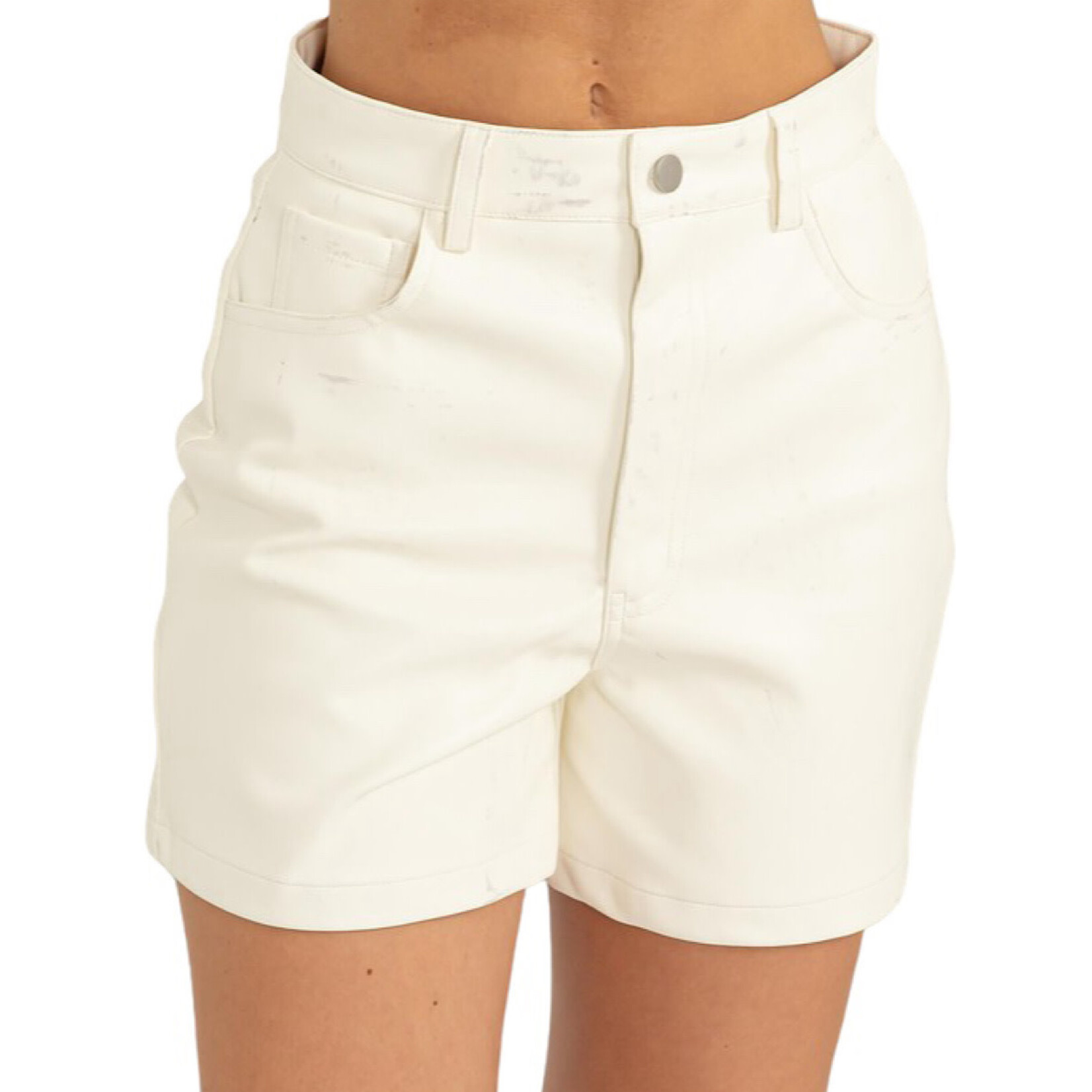 Cream Leather High Waisted Shorts