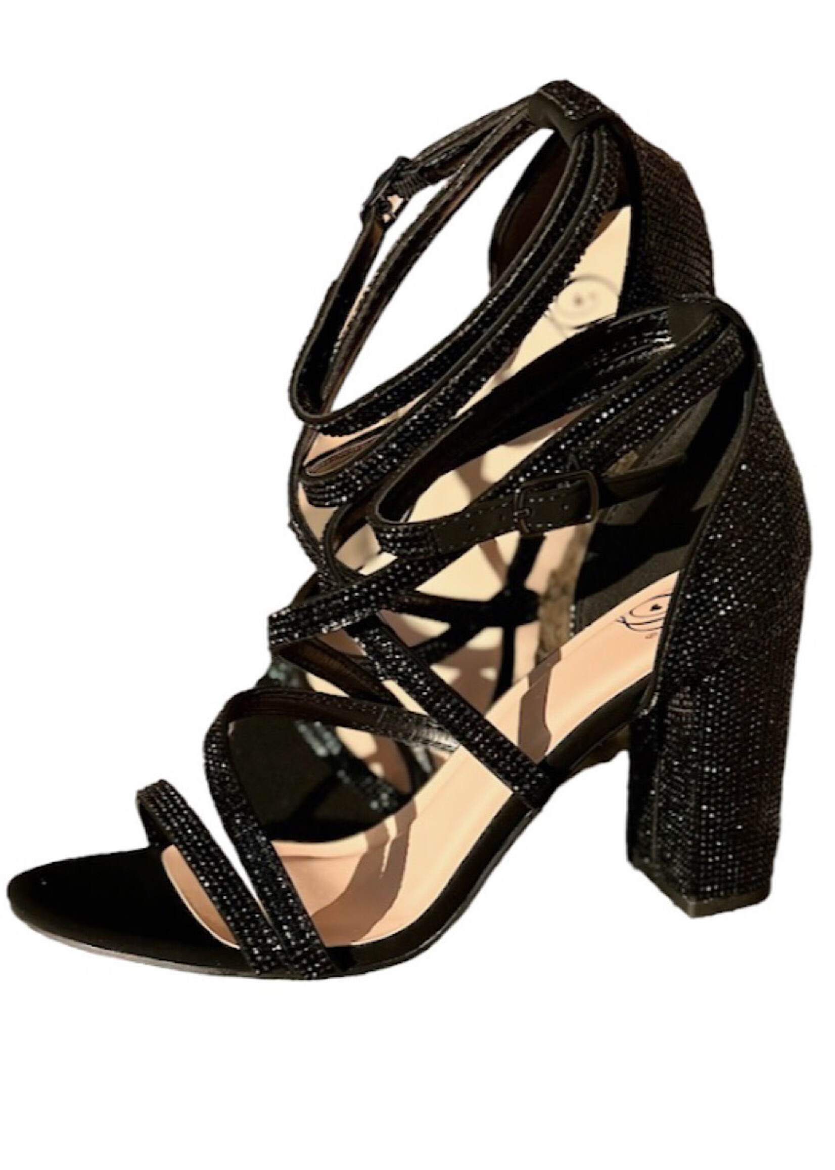 FD Black Bedazzled Ankle Strap Dress Heel