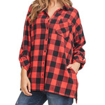 RISEN Plus Red Buffalo Plaid Oversized Shirt XRDJ1163