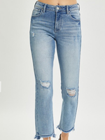 RISEN Medium High Rise Distressed Straight Jeans RDP5587