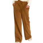 Brown High-Waist Drawstring Wide Leg Pants