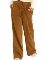 Brown High-Waist Drawstring Wide Leg Pants