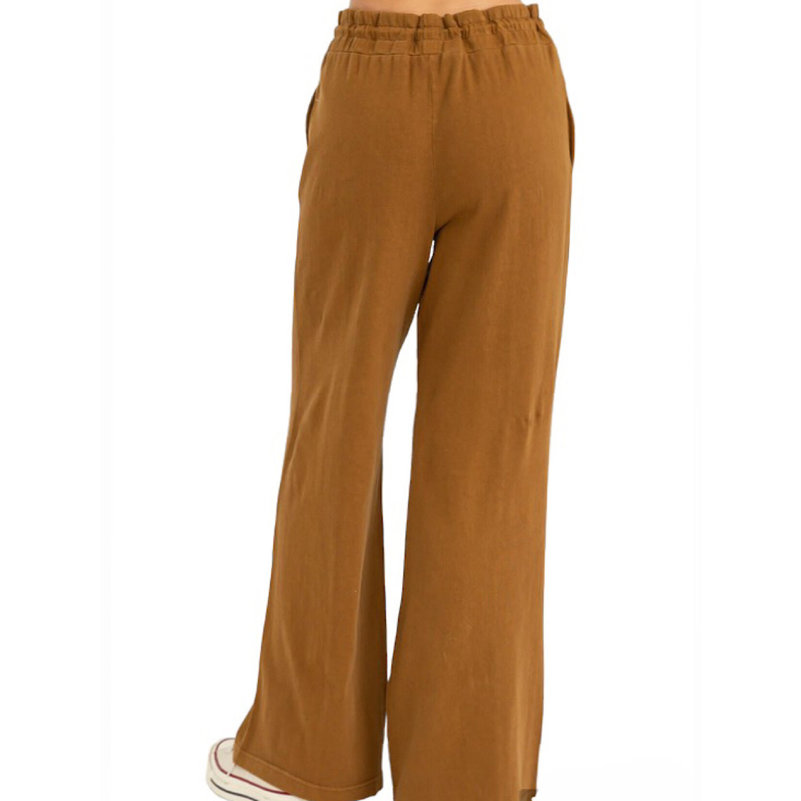 Brown High-Waist Drawstring Wide Leg Pants