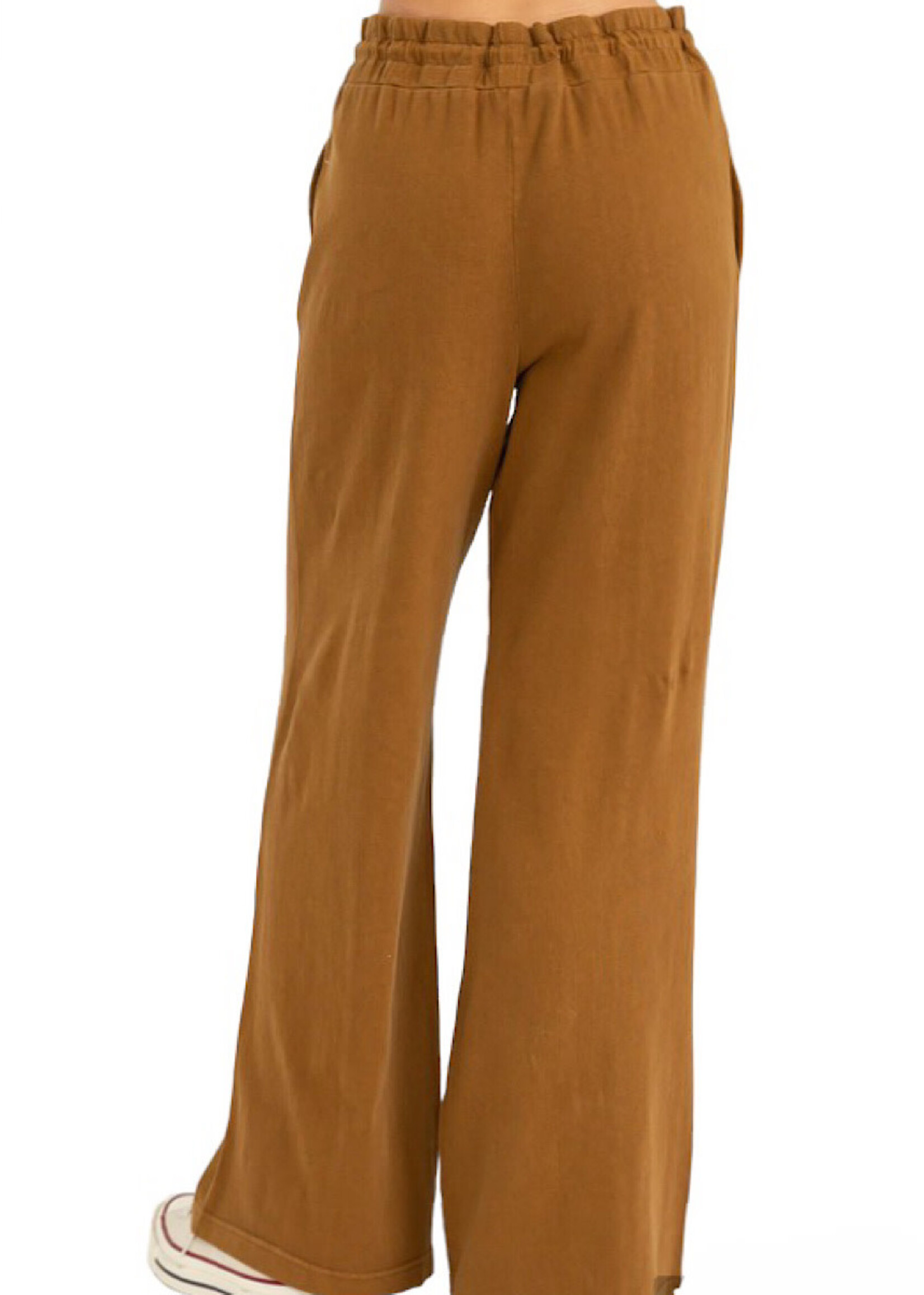 Brown High-Waist Drawstring Wide Leg Pants