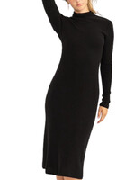 Black Ribbed High Neck Midi Dress