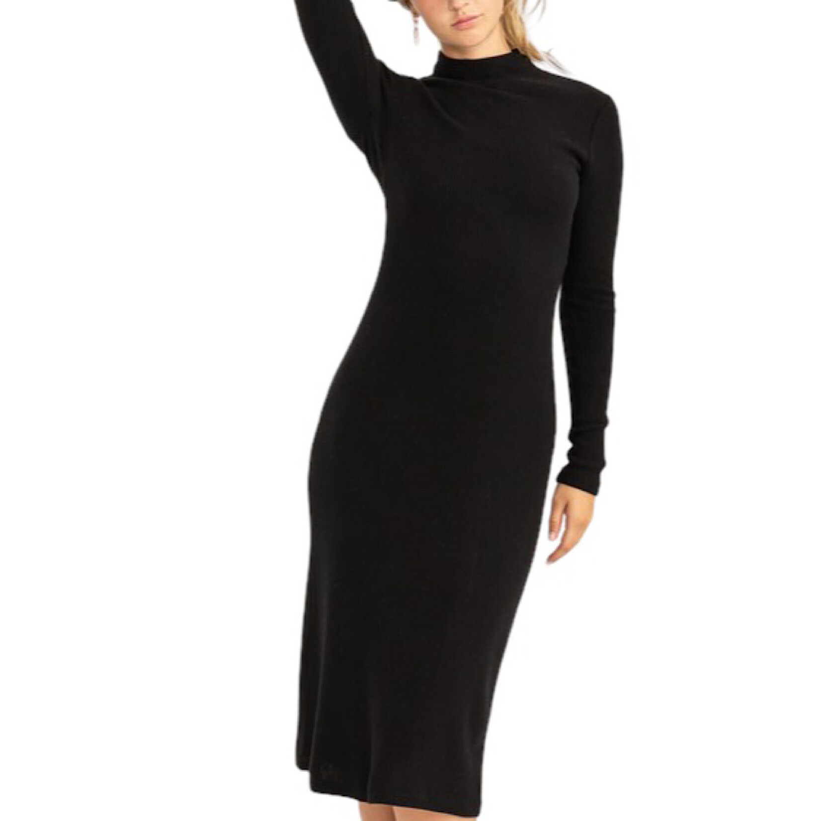 Black Ribbed High Neck Midi Dress