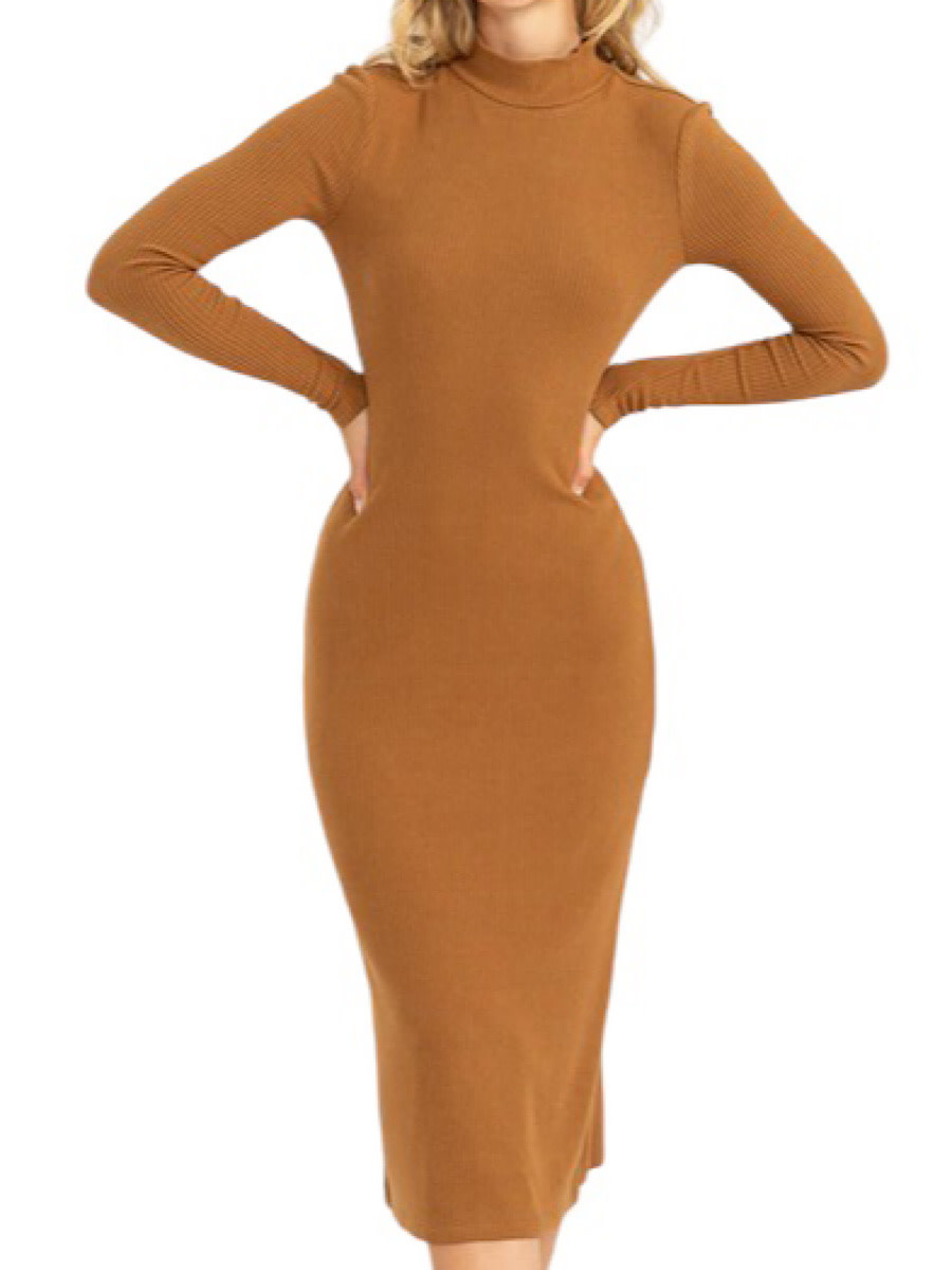 fitted lace wedding dress Women's Bronze Metallic Midi Dress main image 1