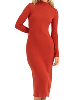 Brick Ribbed High Neck Midi Dress