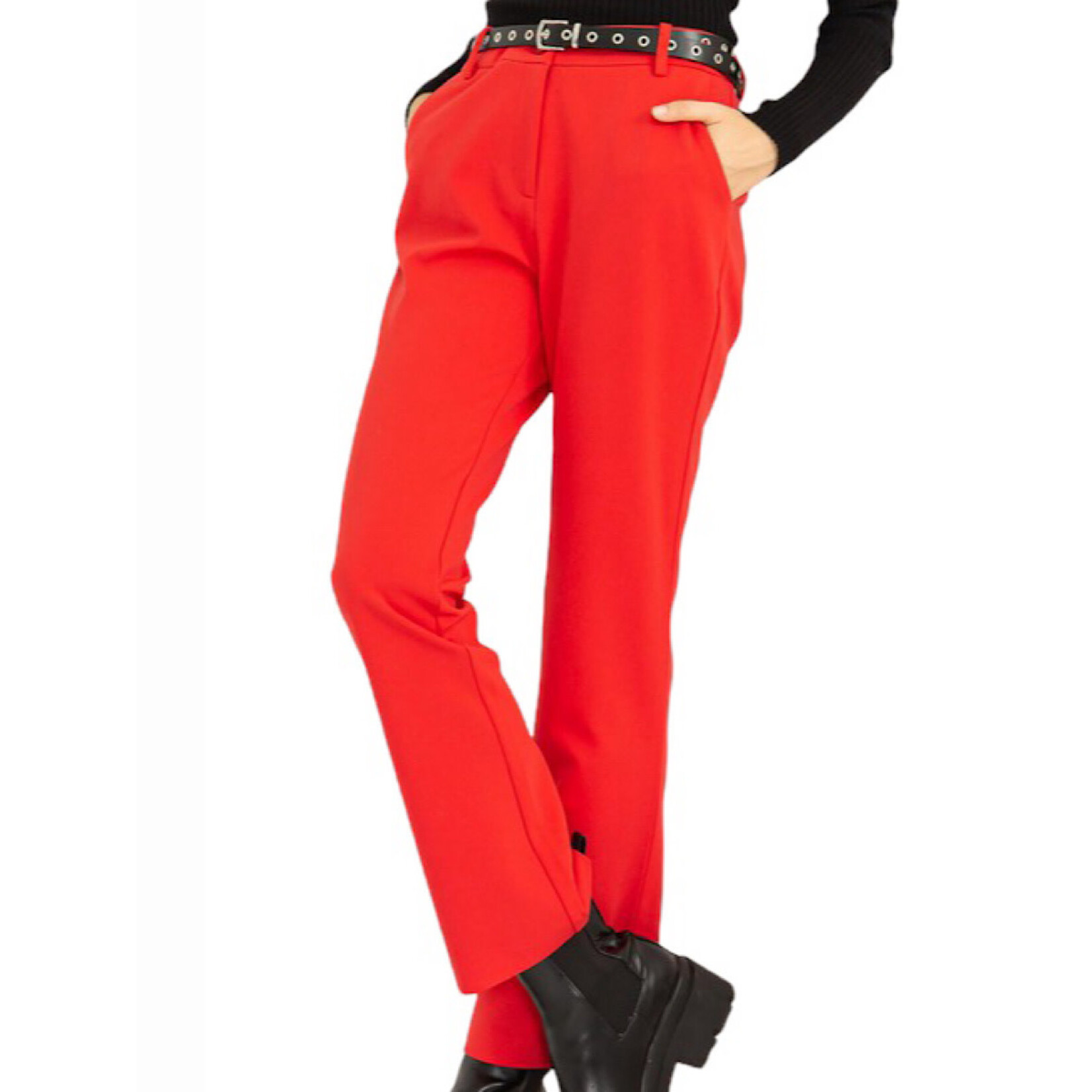 Red High Waisted Cropped Flare Pants