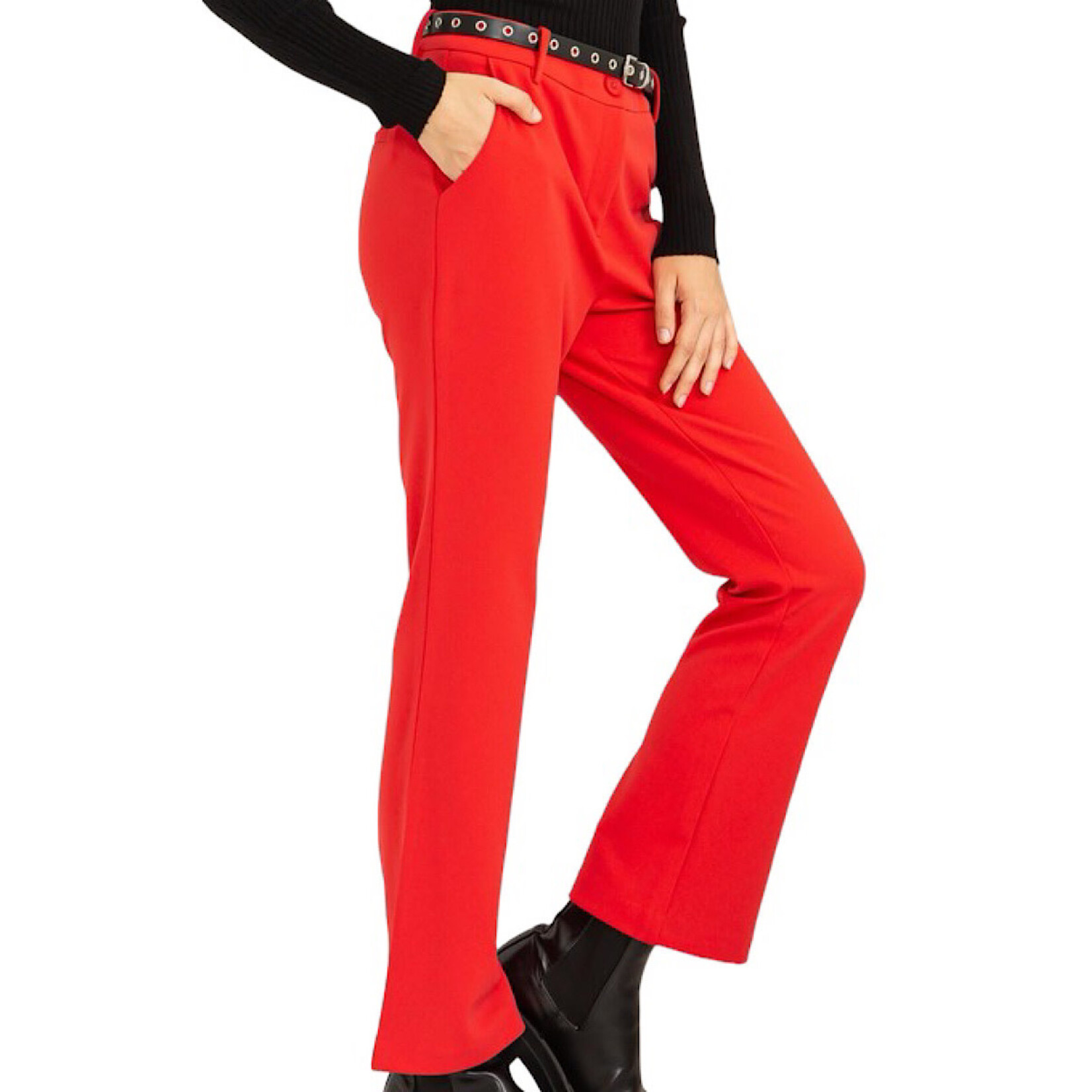Red High Waisted Cropped Flare Pants