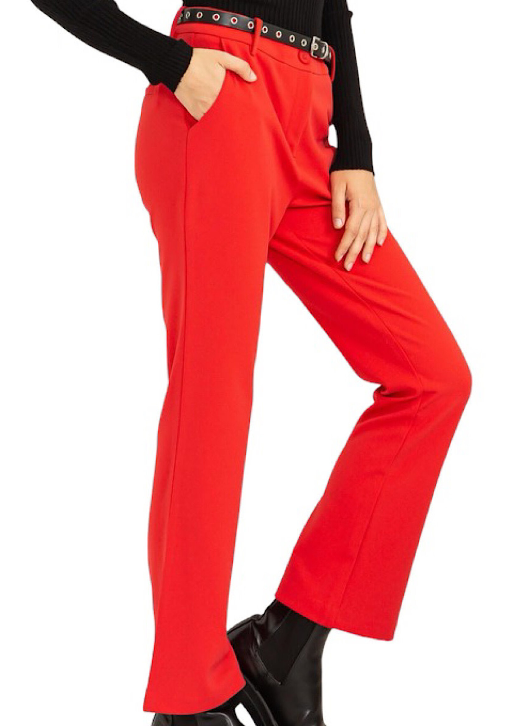 Red High Waisted Cropped Flare Pants