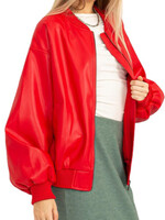 Red Leather Oversized Bomber Jacket