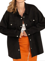 Black Faux Suede Button Front Jacket