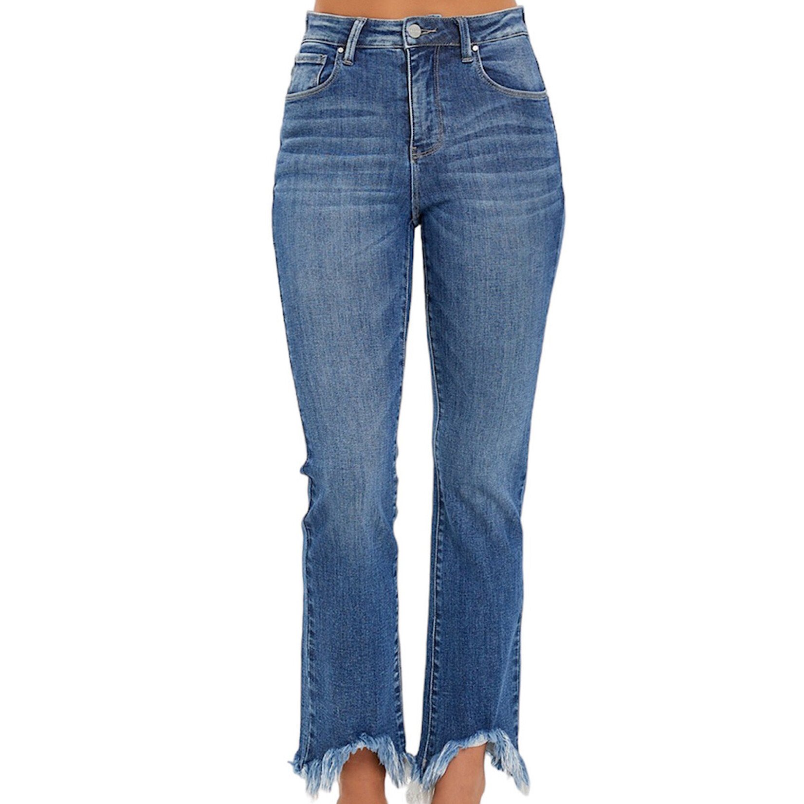 RISEN RDP5599 Medium H/R Fray Hem Ankle Bootcut Jeans