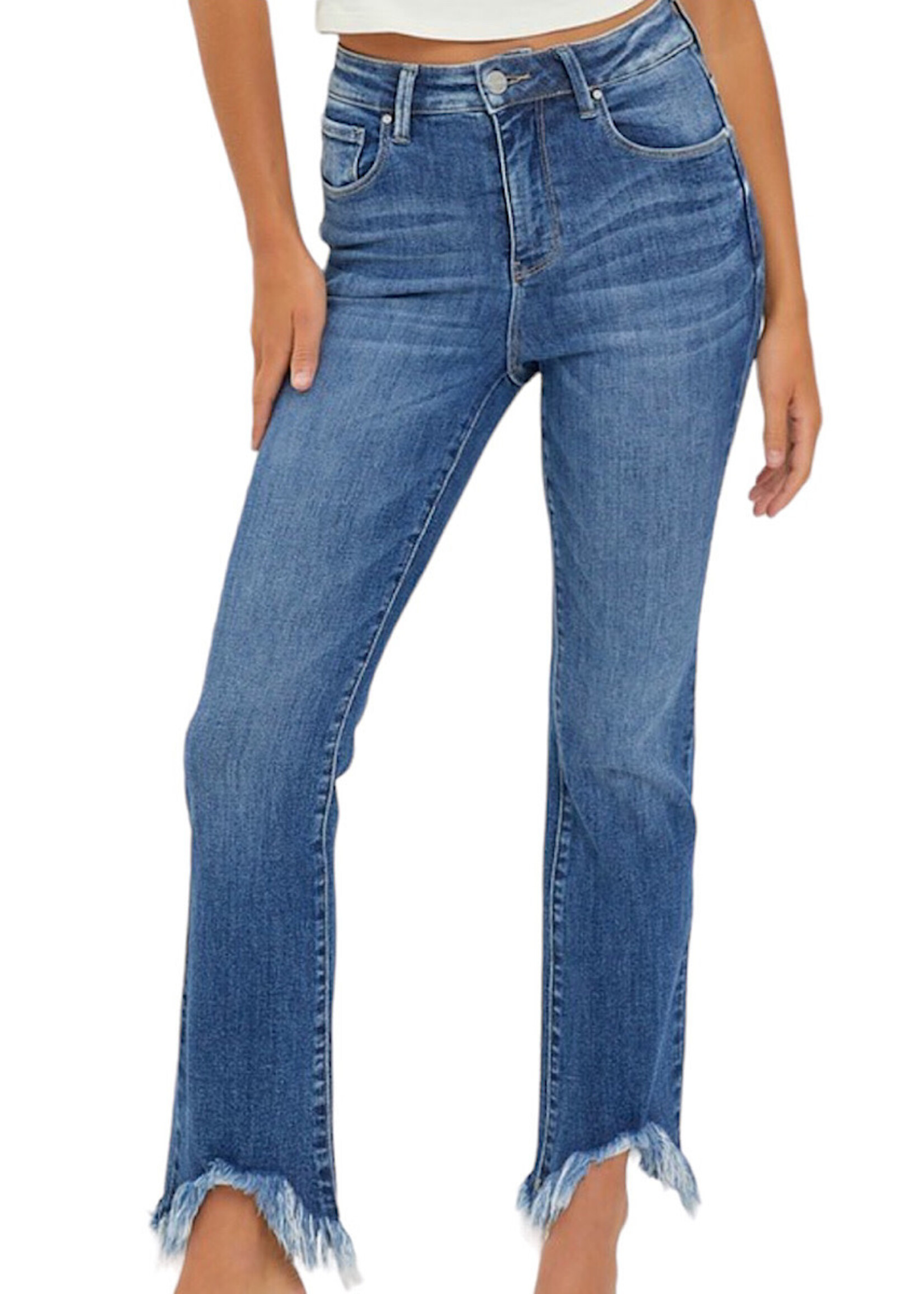 Risen Blue Medium Wash High Rise Fray Hem Ankle Bootcut Jeans – Shop Style  Your Senses