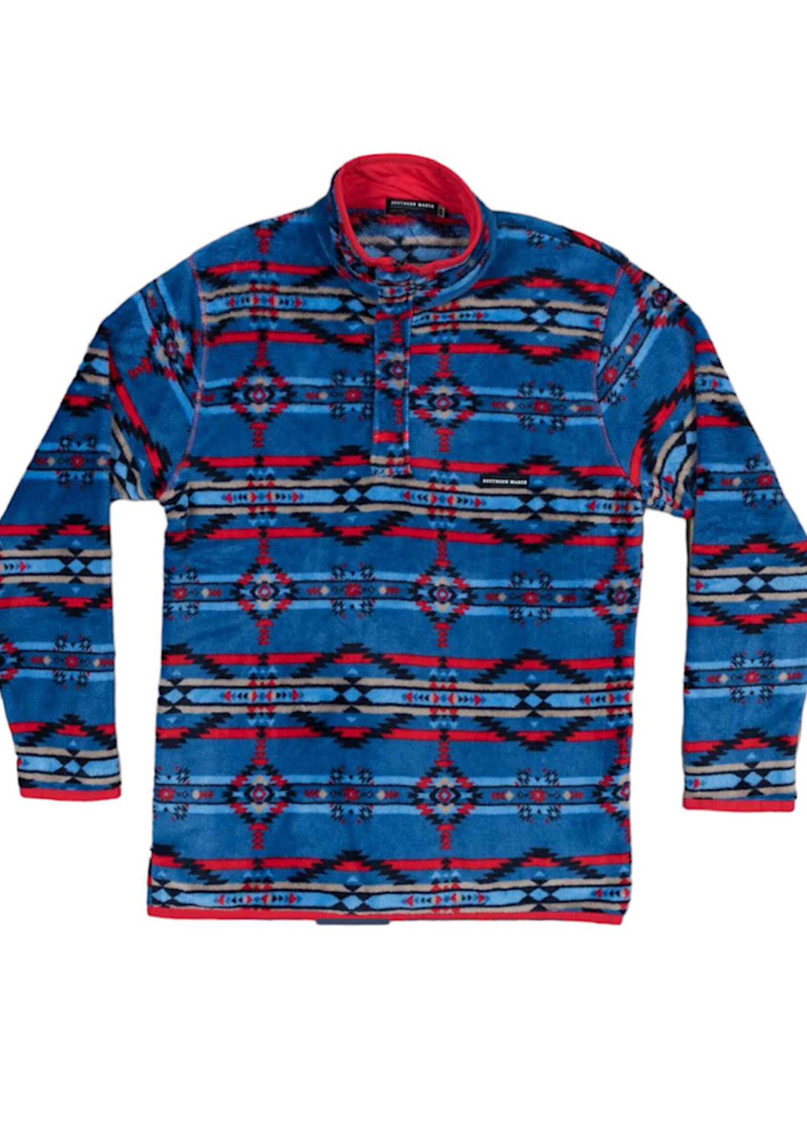 Southern Marsh Harbuck Fleece Pullover-1/4 Zip Navy & Red