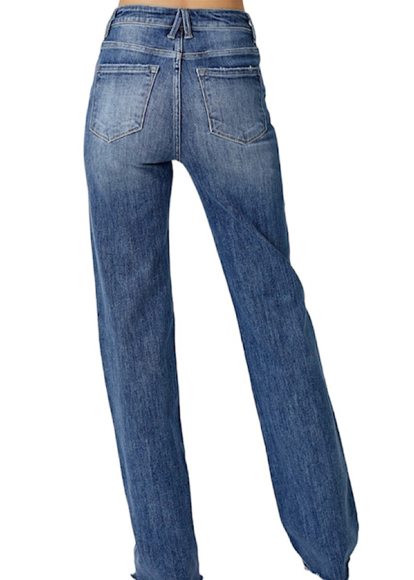RISEN RDP5132 Dark High Rise Long Inseam Straight Jeans