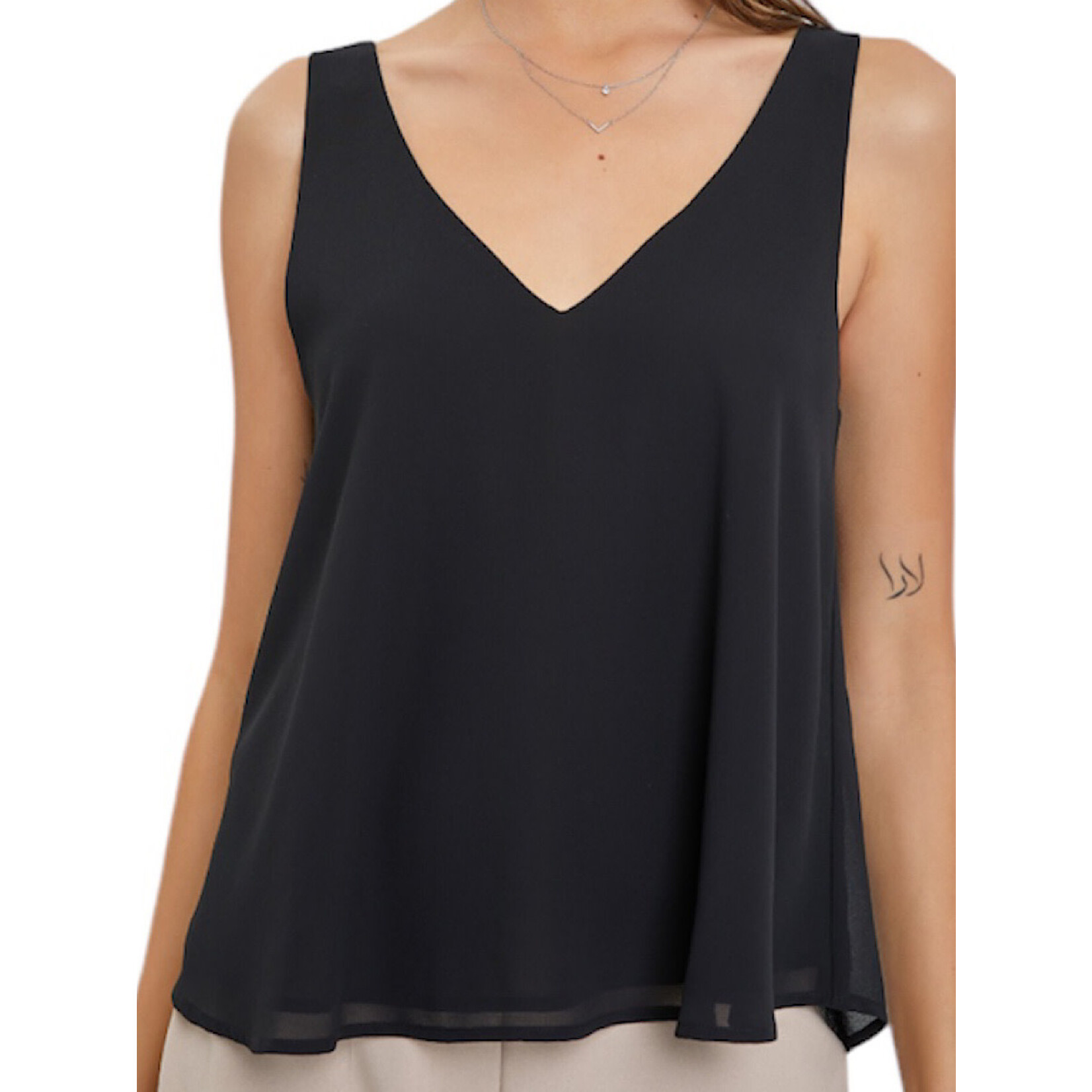 Black Chiffon Flowy Tank