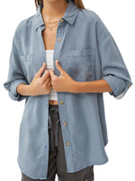 Slate Blue Tencel Button Down Oversized Shirt